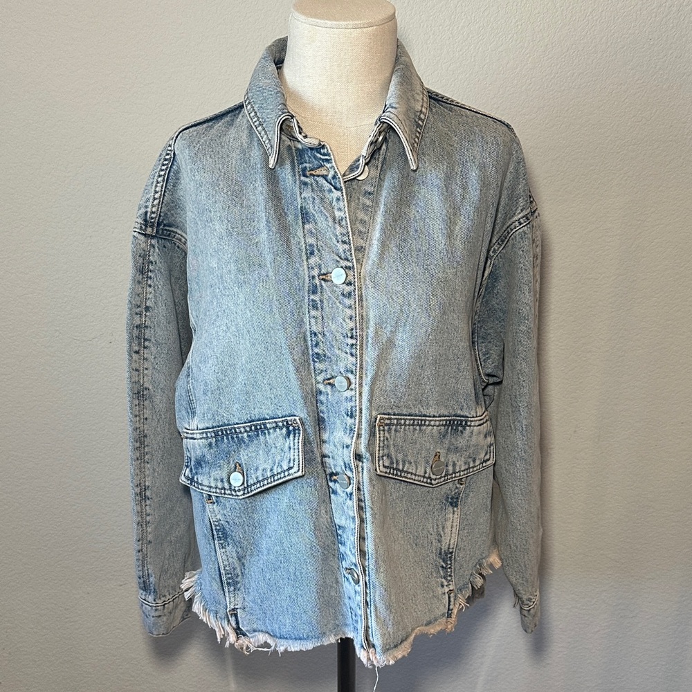 All Saints Hattie Raw Hem Dusty Blue Denim Shacket - 2